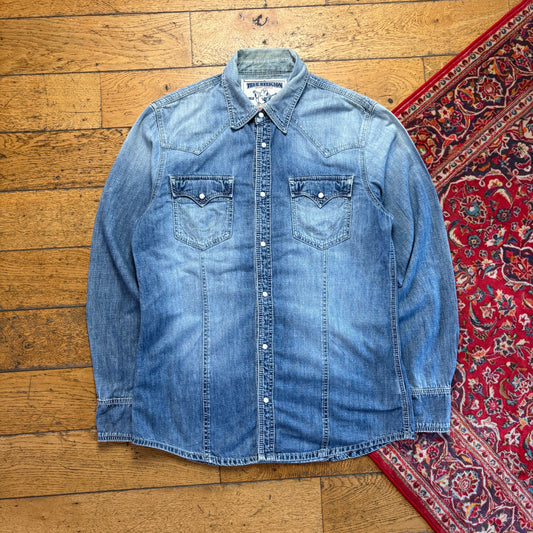 Vintage True Religion Blue Denim Embroidered Shirt - L