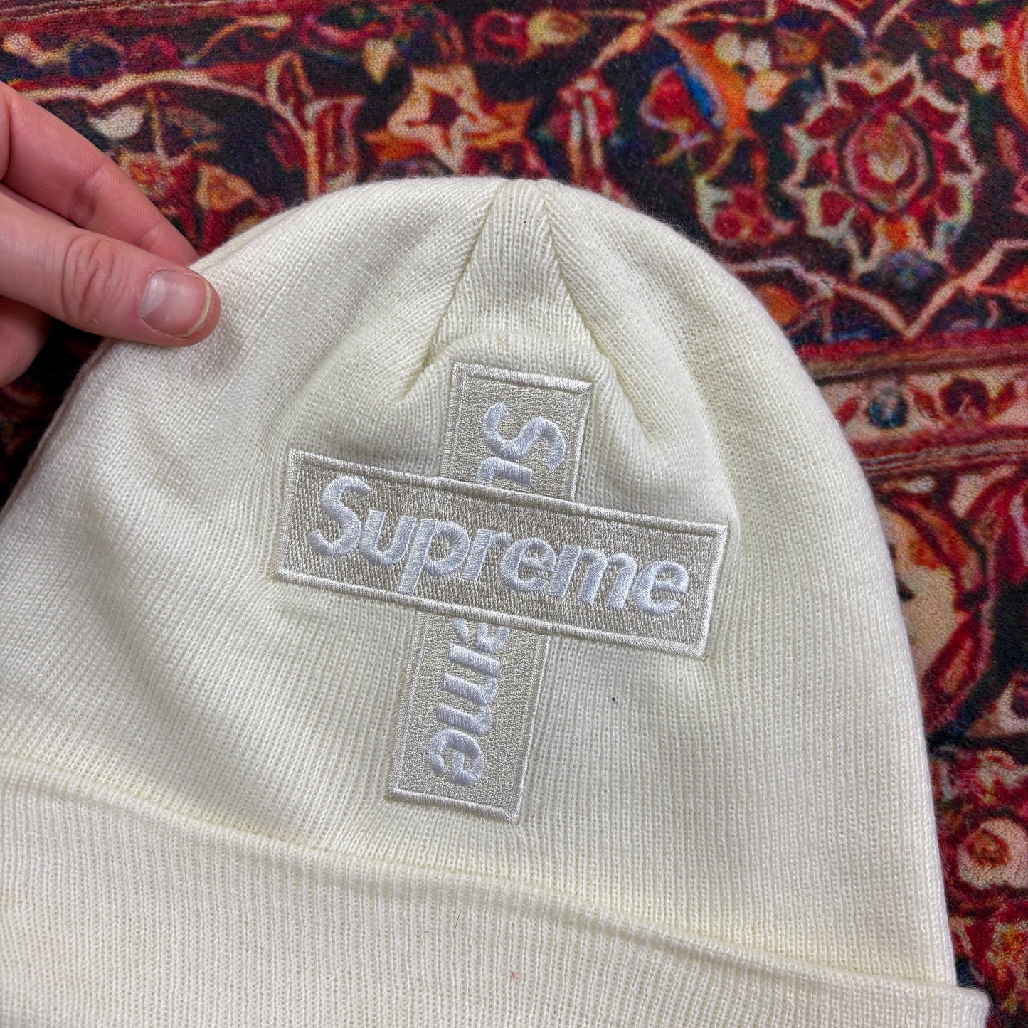 Vintage Supreme New Era Box Logo Cream Beanie