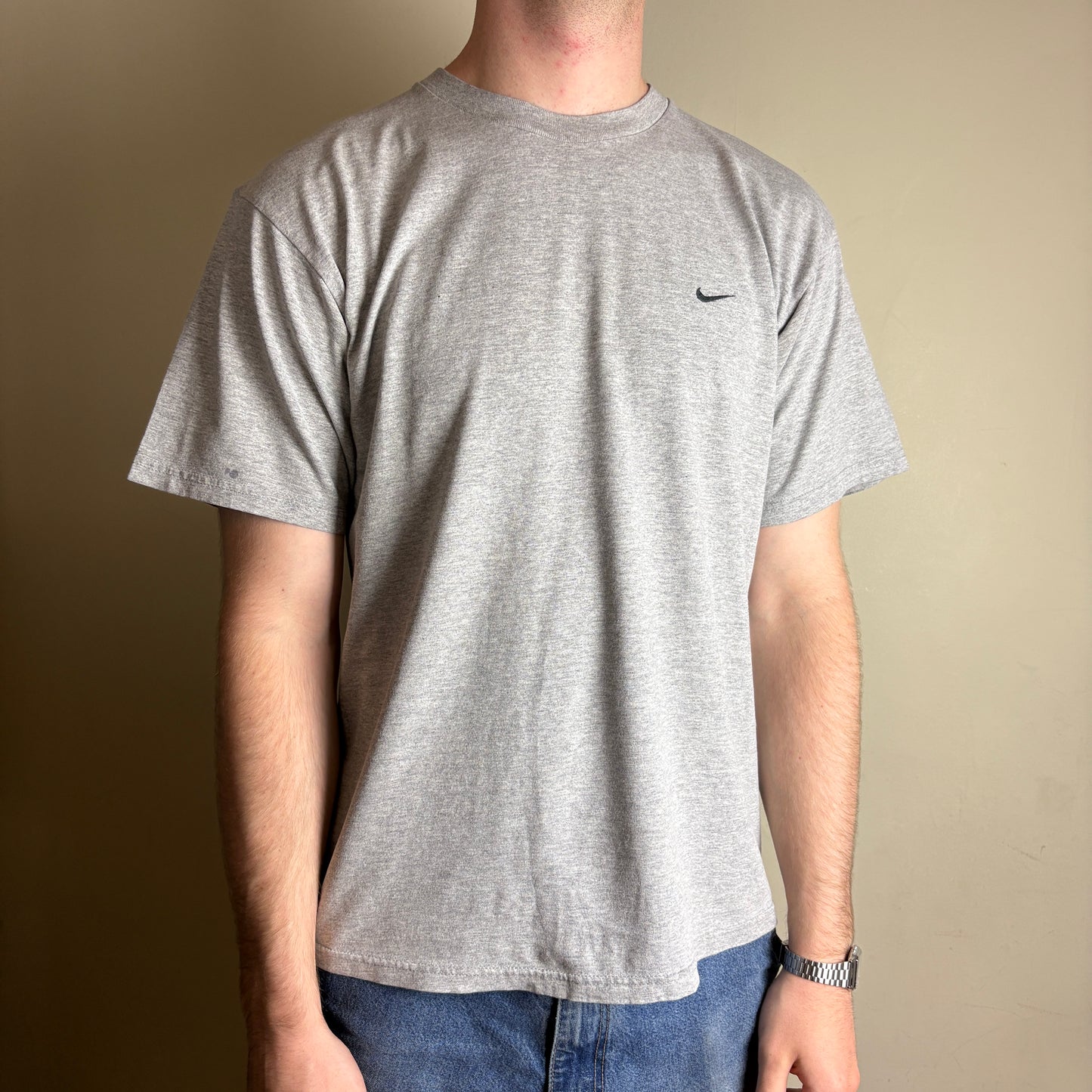 Vintage 90s Nike Grey Embroidered Swoosh T-Shirt - M
