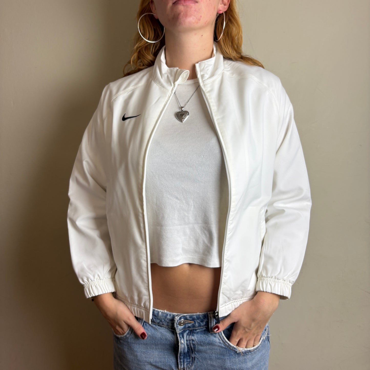 Vintage Nike White Tracksuit Track Womens Jacket - M