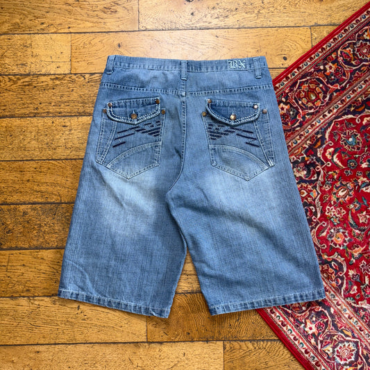 Vintage Embroidered Hip Hop Baggy Blue Shorts Jorts -  36