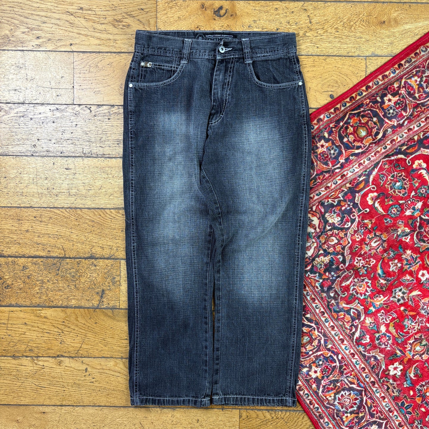 Vintage Southpole Black Embroidered Y2K Hip Hop Baggy Jeans - 30