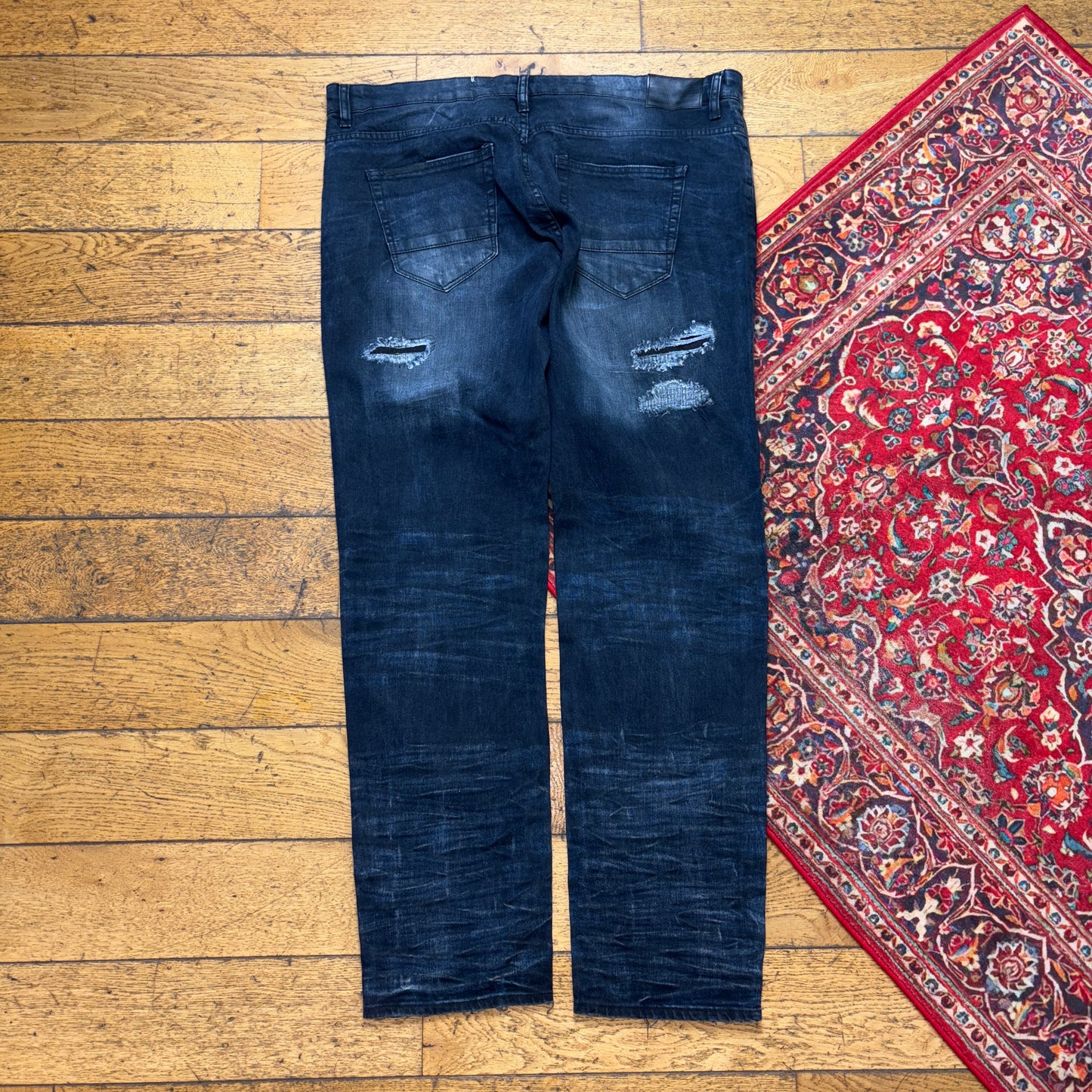 Vintage Navy Grunge Distressed Y2K Hip Hop Straight Jeans - 42L