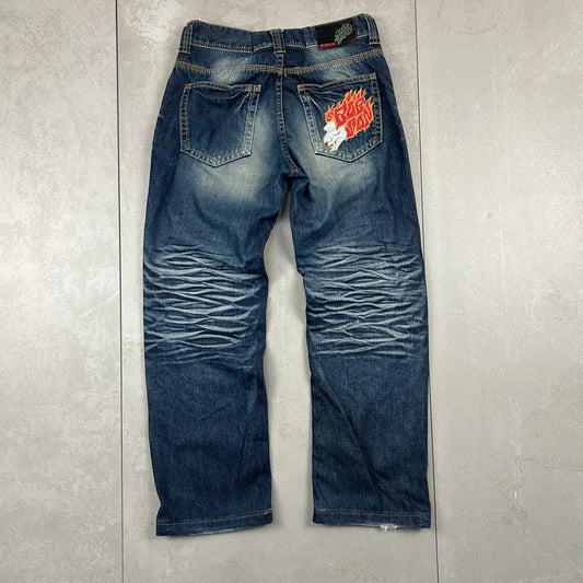 Vintage Rare Bobson Embroidered Japanese Straight Baggy Blue Denim Jeans - 30