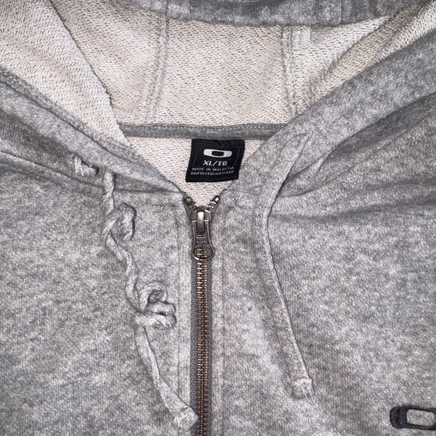 Vintage Oakley Grey Zip Hoodie Embroidered Sweatshirt - 2XL