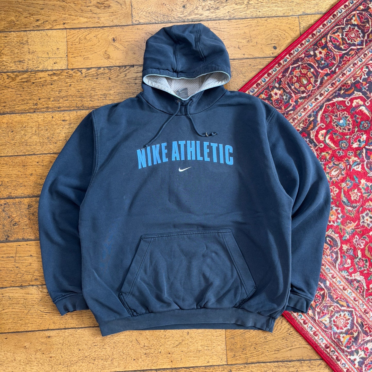 Vintage Nike Athletics Y2K 00s Navy Hoodie Embroidered Sweatshirt - XL