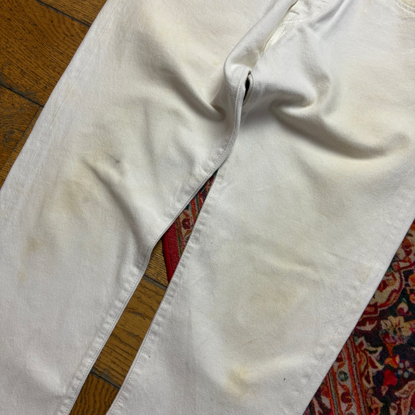 Vintage Levis 501 Slim White Cream Denim Jeans - 32R