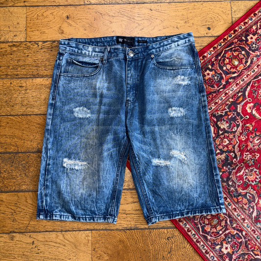 Vintage Blue Denim Slim Shorts - 34