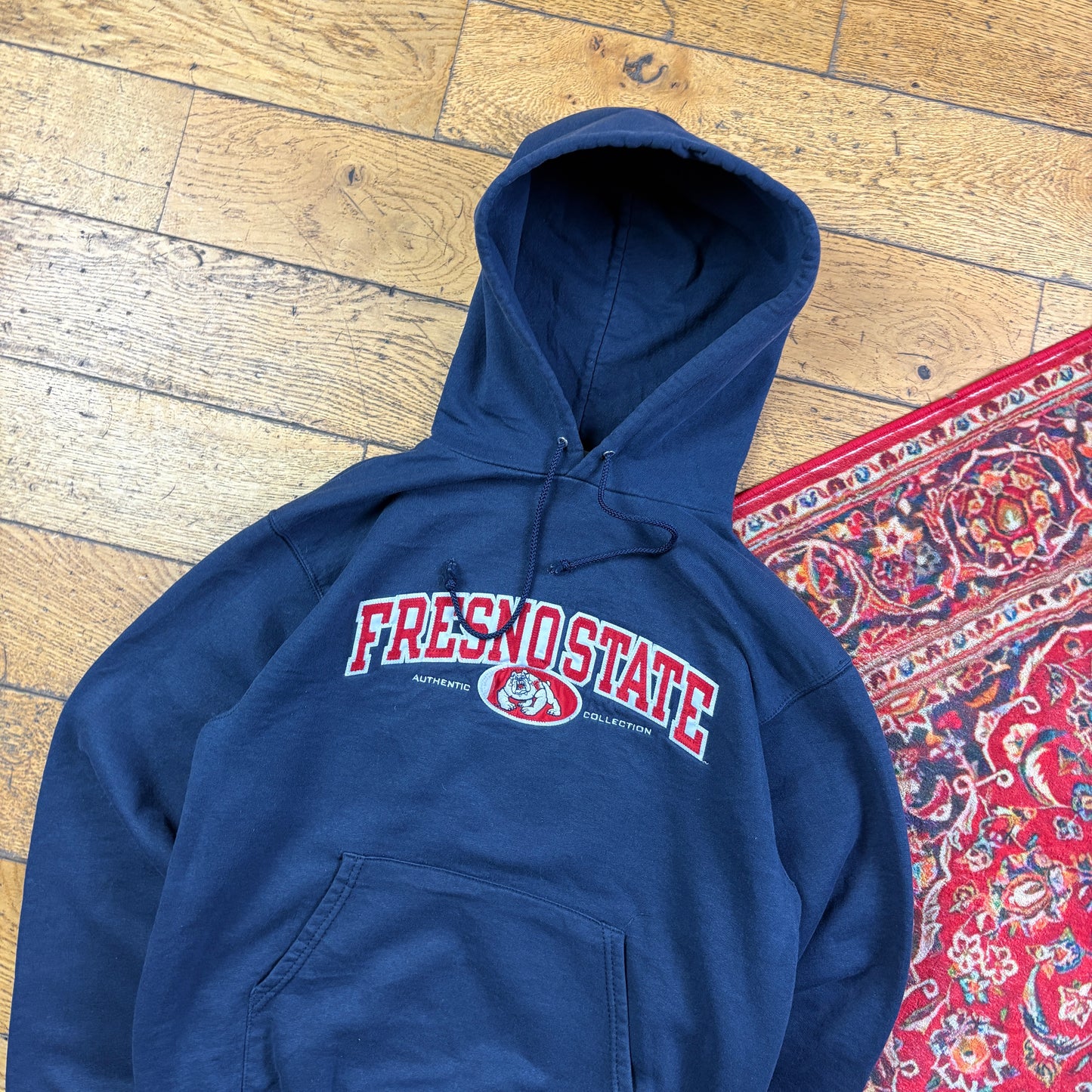 Vintage Champion Boxy Navy USA College Embroidered Hoodie Sweatshirt - S