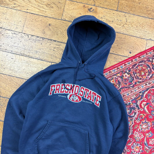 Vintage Champion Boxy Navy USA College Embroidered Hoodie Sweatshirt - S