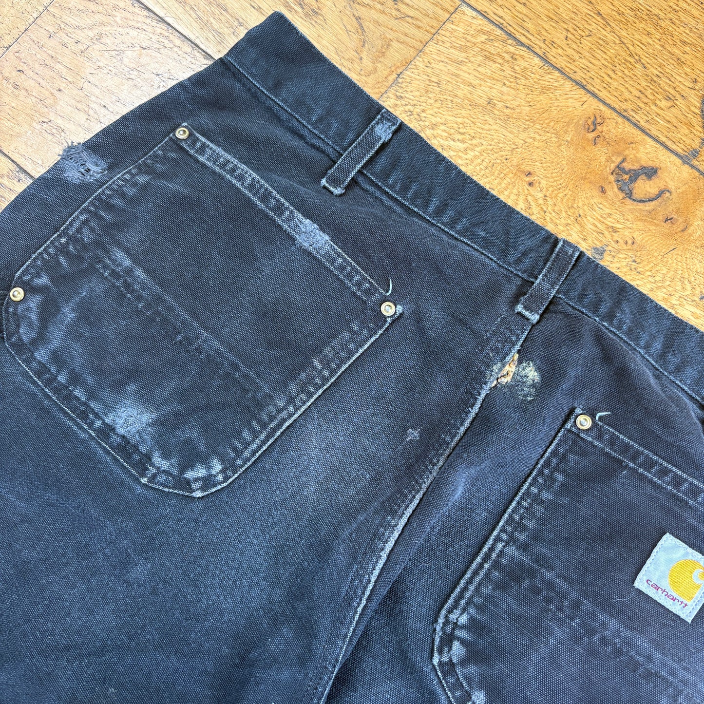 Vintage Carhartt Black Double Knee Workwear Carpenter Baggy Trousers - 36