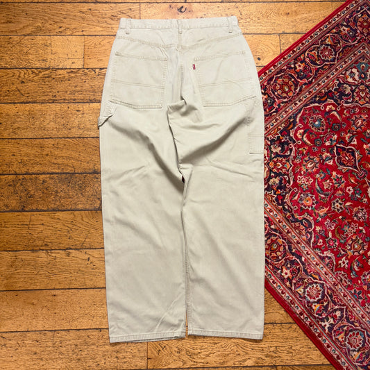 Vintage Levi's Cream Carpenter Workwear Baggy Trousers - 33R