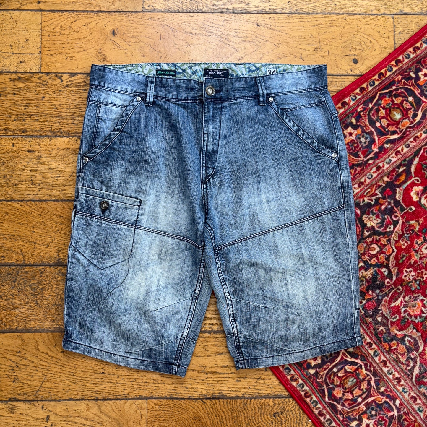 Vintage Hip Hop Blue Baggy Shorts Jorts - 36