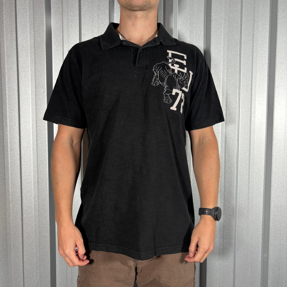 Ecko Unltd Black Embroidered Hip Hop Y2K Polo T Shirt - L