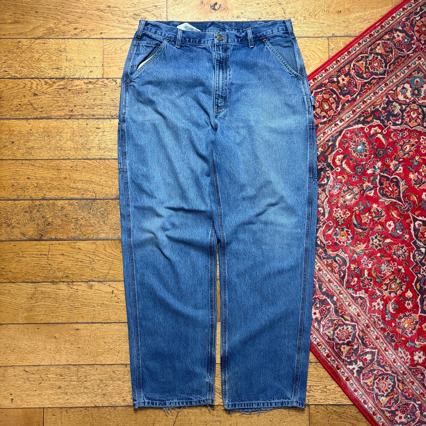 Vintage Carhartt Workwear Carpenter Baggy Blue Jeans - 38L