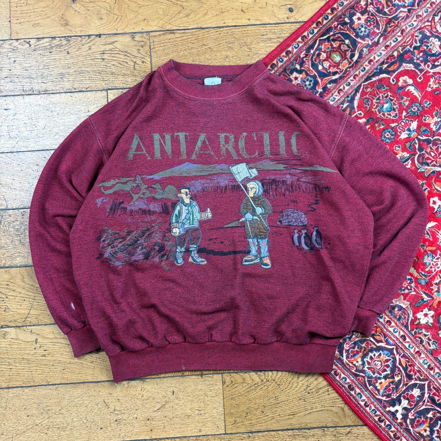 Vintage 90s Antartica Burgundy Embroidered Sweatshirt - L