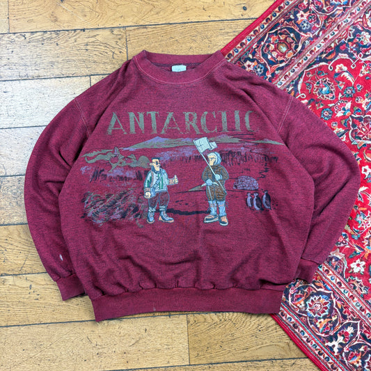 Vintage 90s Antartica Burgundy Embroidered Sweatshirt - L