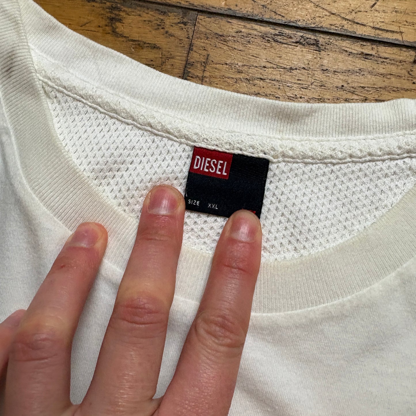 Vintage Diesel White Cream Graphic T-Shirt - L