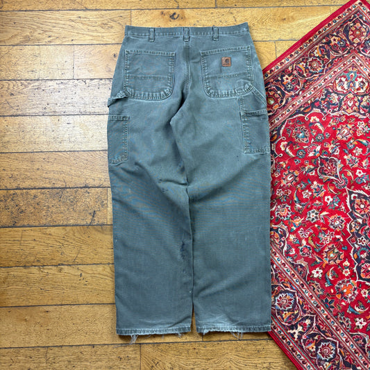 Vintage Carhartt Green Khaki Workwear Carpenter Baggy Trousers - 34