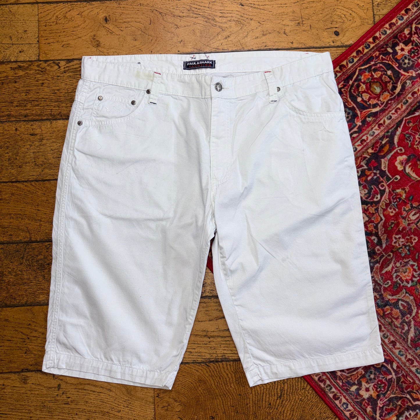 Vintage Paul Shark White Embroidered Y2K Hip Hop Jeans Shorts Jorts - 40