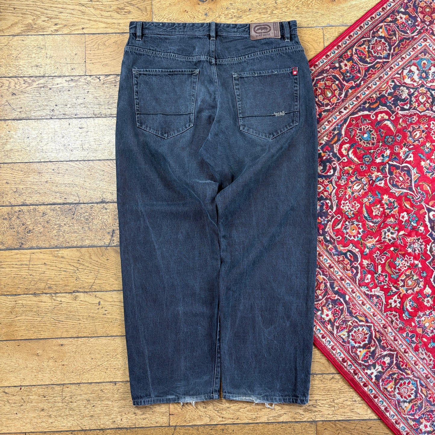 Vintage Ecko Unltd Black Embroidered Y2K Hip Hop Baggy Jeans - 38