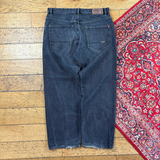Vintage Ecko Unltd Black Embroidered Y2K Hip Hop Baggy Jeans - 38