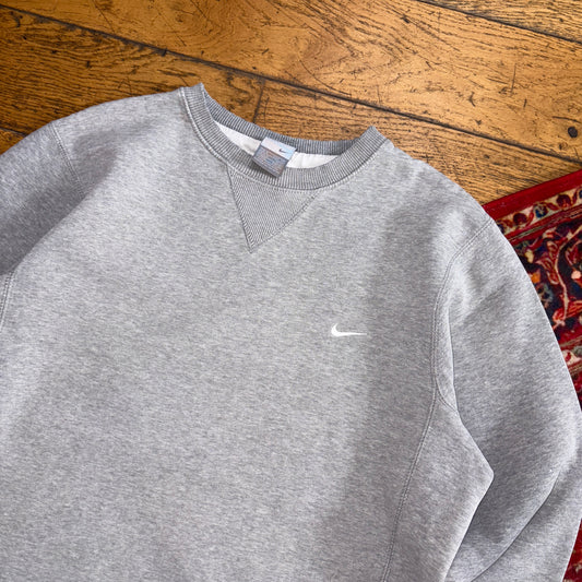 Vintage Nike Y2K Grey Swoosh Embroidered Sweatshirt - M
