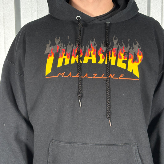 Thrasher Black Skate Flames Hoodie Sweatshirt - L