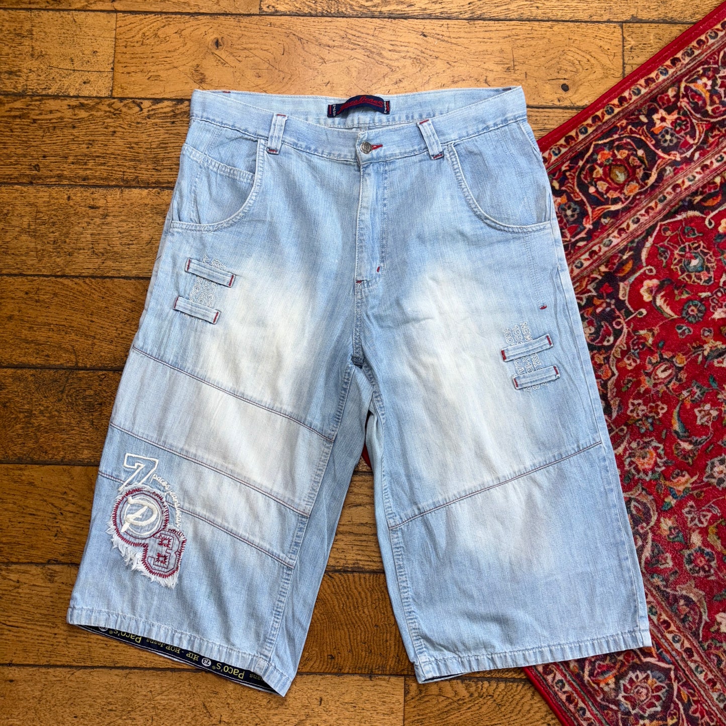 Vintage Blue Paco Jeans Embroidered Y2K Hip Hop Jeans Shorts Jorts - 36