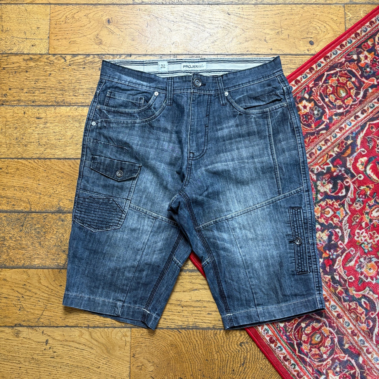 Vintage Blue Double knee Denim Shorts - 34