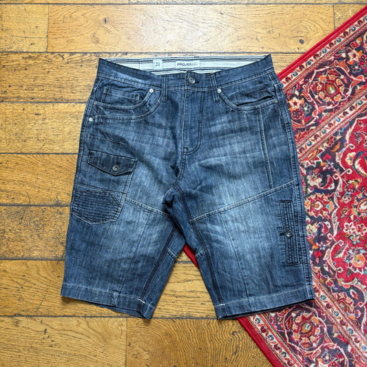 Vintage Blue Double knee Denim Shorts - 34