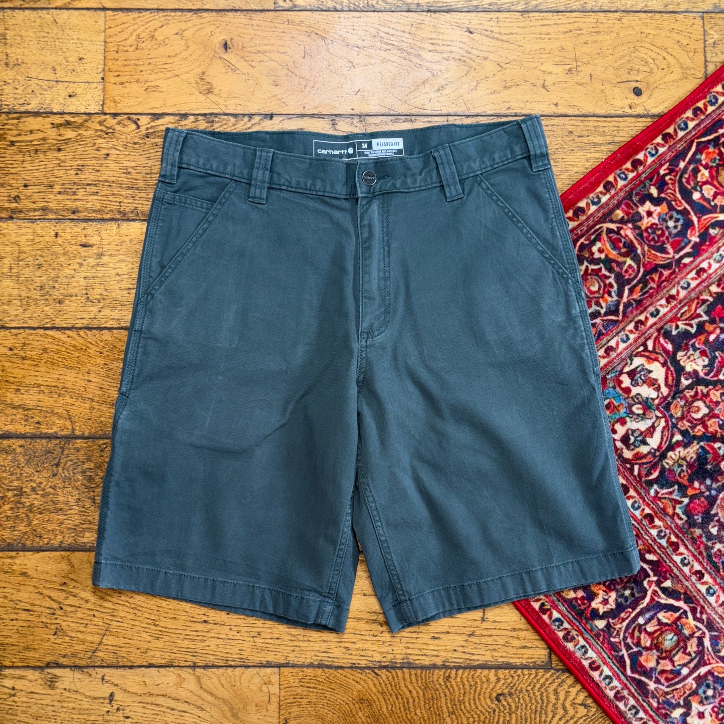 Vintage Carhartt Workwear Elm Green Baggy Carpenter Shorts - 34