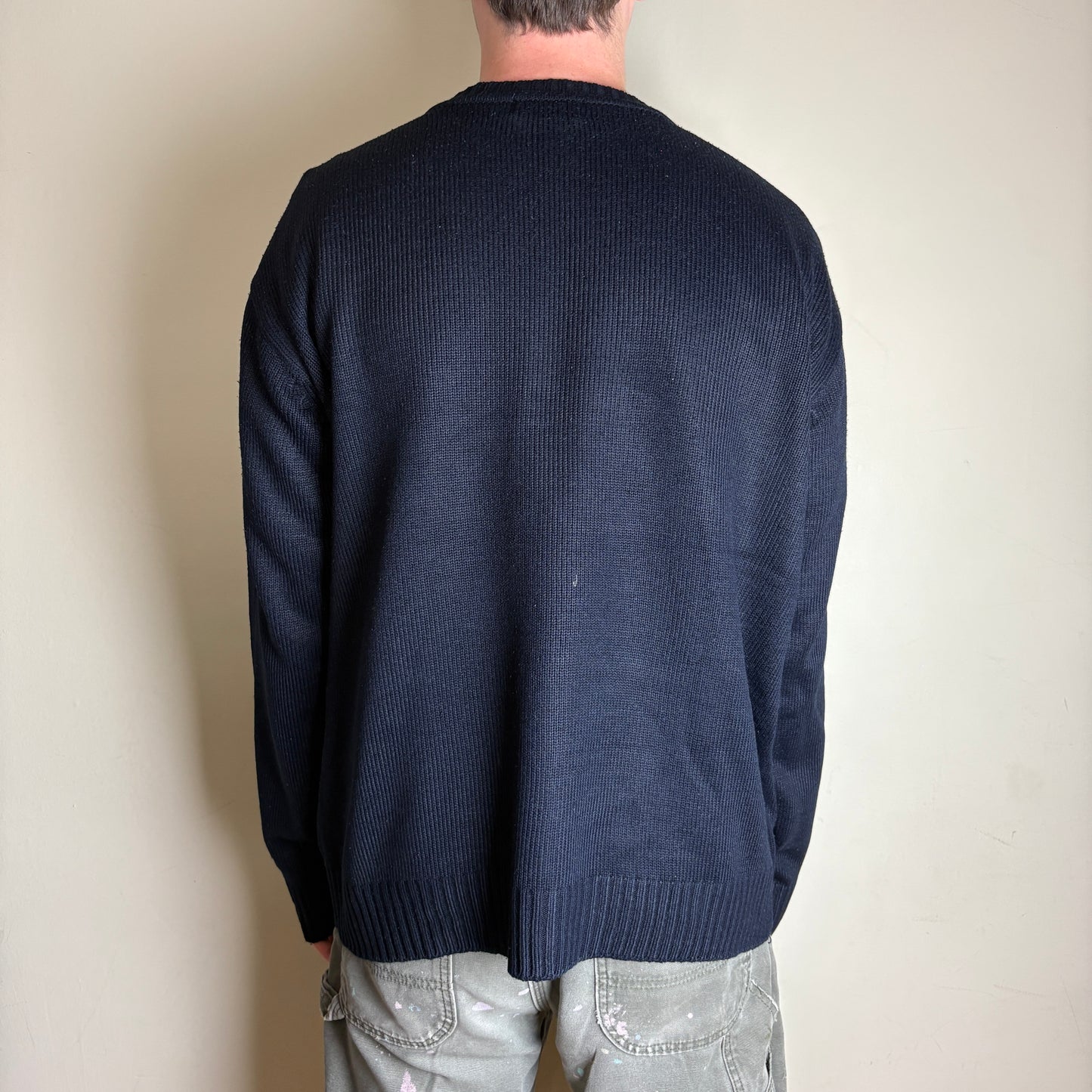 Vintage Ralph Lauren Navy Chunky Knit Crewneck Jumper - 2XL