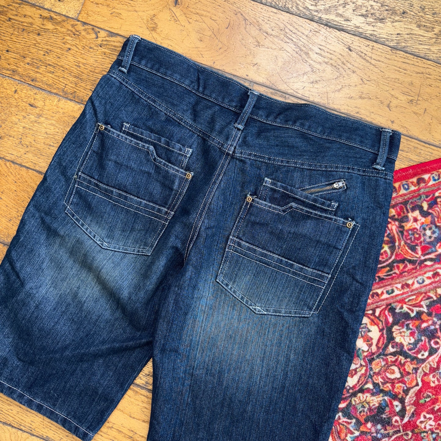 Vintage Embroidered Hip Hop Blue Slim Shorts Jorts - 36