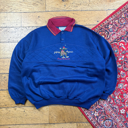 Vintage 90s Golf Navy Embroidered Rugby Sweatshirt - XL