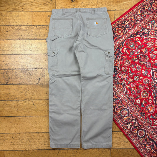 Vintage Carhartt Cream Double Knee Cargo Workwear Carpenter Baggy Trousers - 36