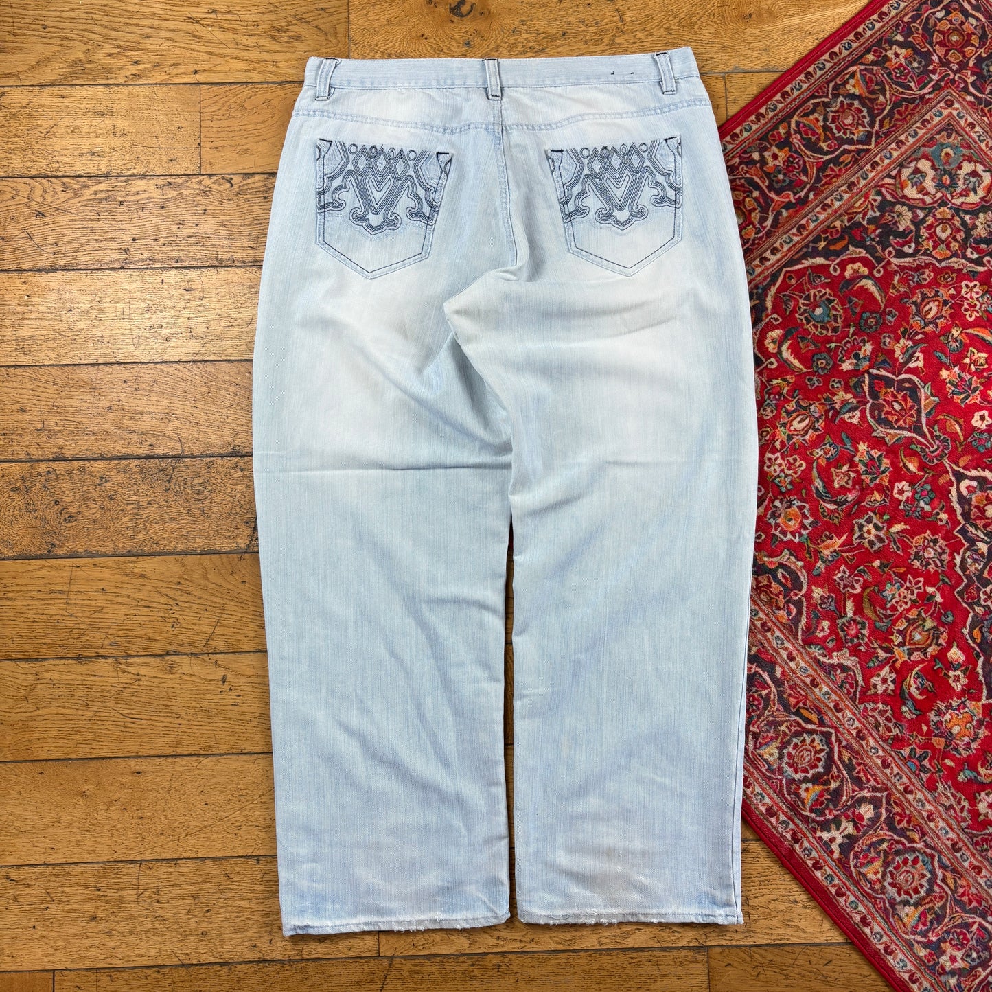 Vintage Avirex Blue Embroidered Y2K Hip Hop Baggy Jeans - 40