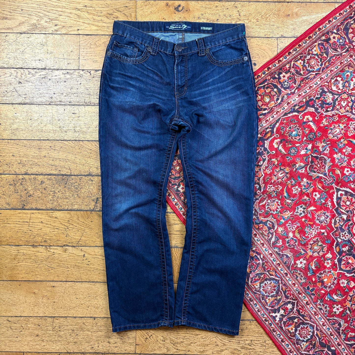 Vintage Blue Embroidered Y2K Hip Hop Straight Jeans - 40