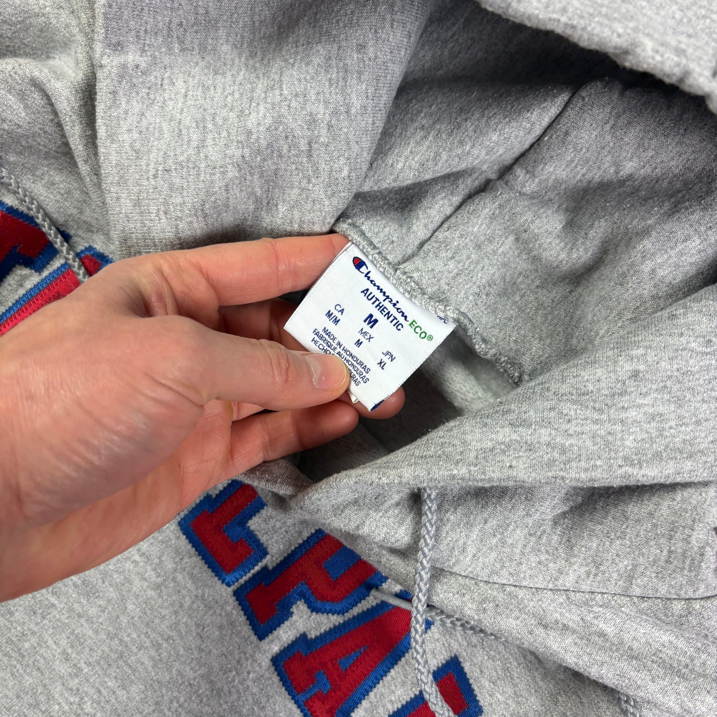 Vintage Champion USA College Grey Embroidered Hoodie Sweatshirt - S