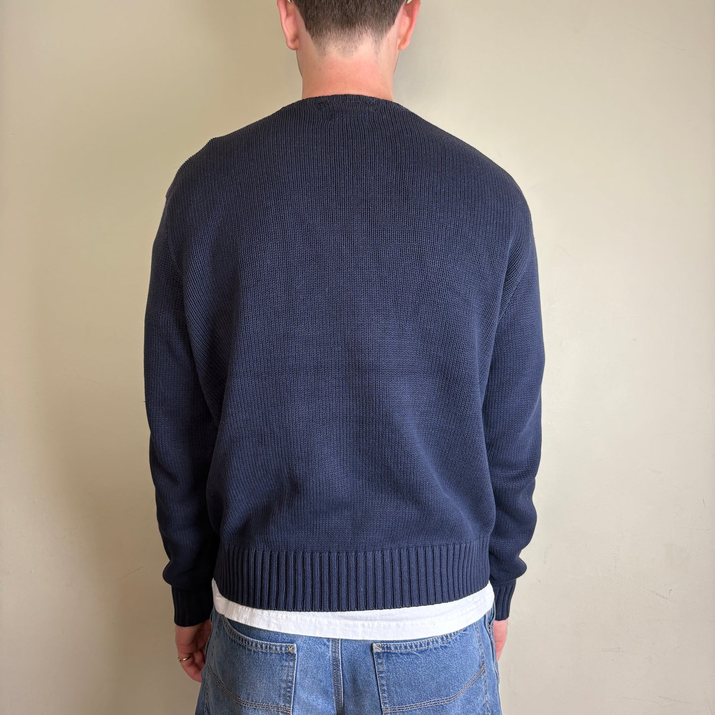Vintage Ralph Lauren Crewneck Knit Navy Embroidered Sweatshirt - L