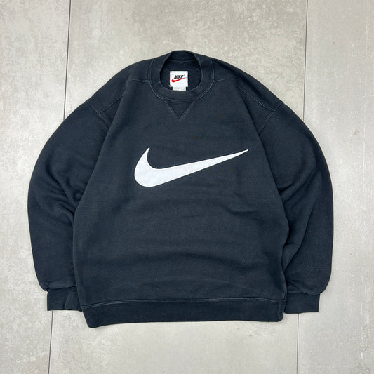Vintage 90s Nike Swoosh Embroidered Black Sweatshirt - S