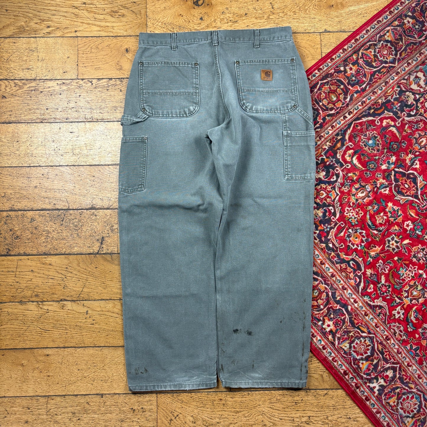 Vintage Carhartt Green Double Knee Workwear Carpenter Baggy Trousers - 34