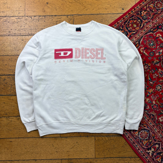 Vintage Diesel White Embroidered Sweatshirt - L