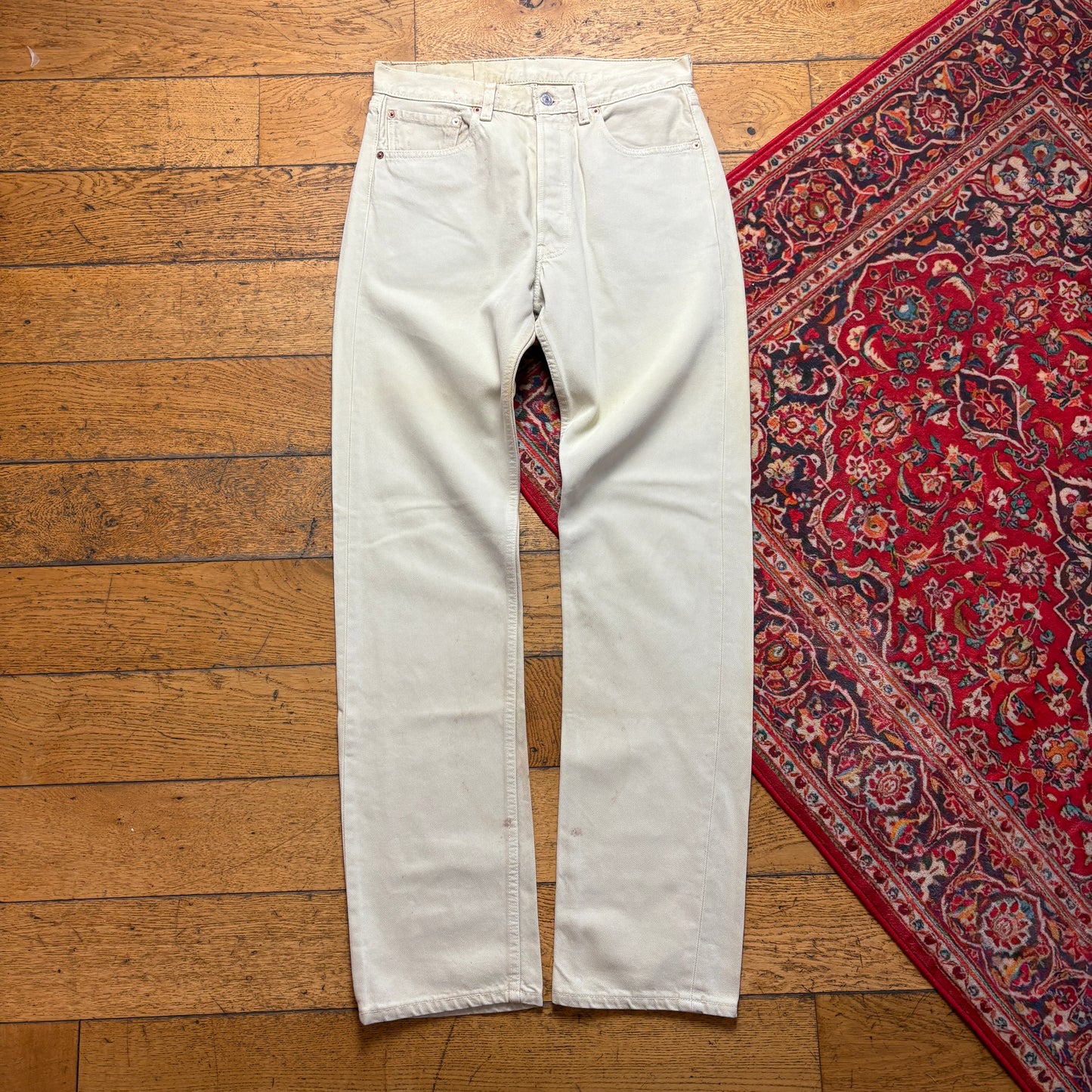 Vintage Levis 501 Straight Cream Denim Jeans - 32L