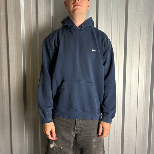Vintage Nike Navy Y2K 00s Swoosh Hoodie Embroidered Sweatshirt - XL