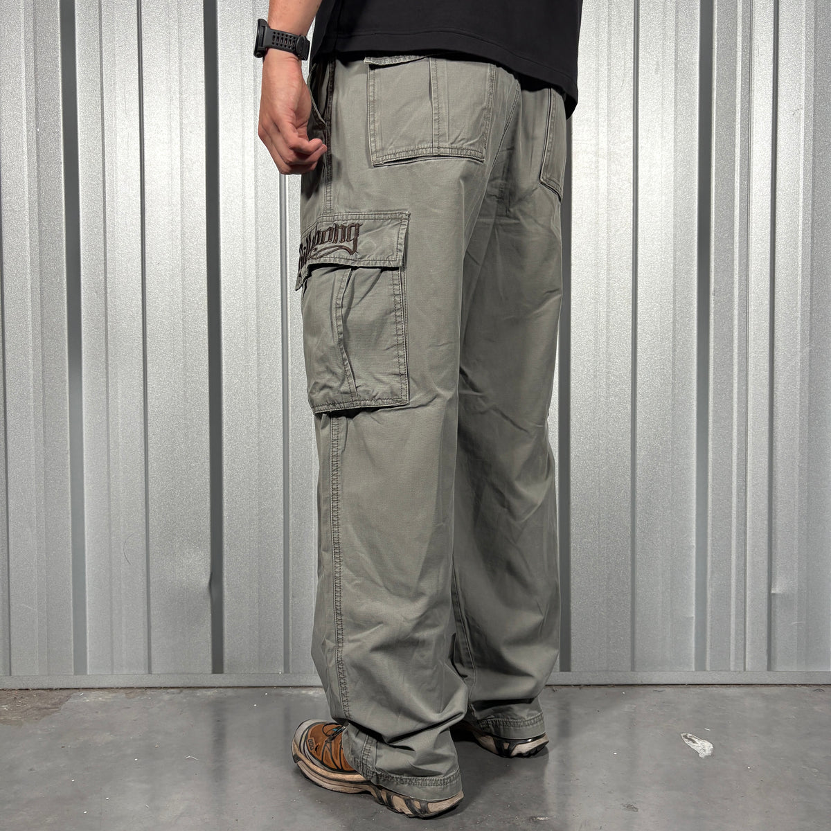 Billabong Green Grey Embroidered Surfwear Baggy Cargo Y2K Trousers - 36R