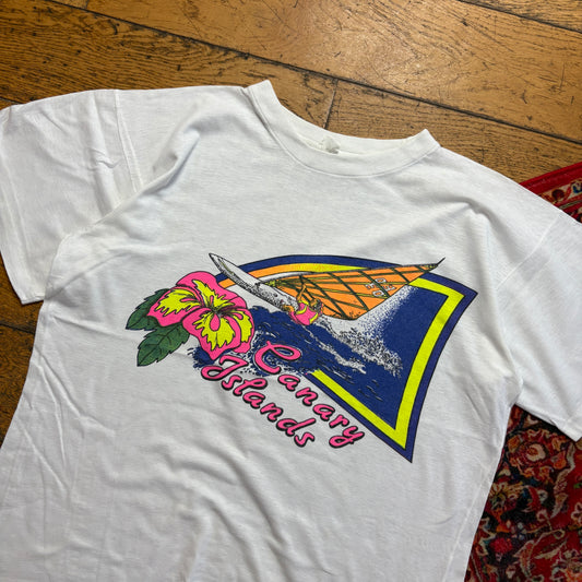 Vintage 90s Single Stitch Surfwear White Graphic T-Shirt - S