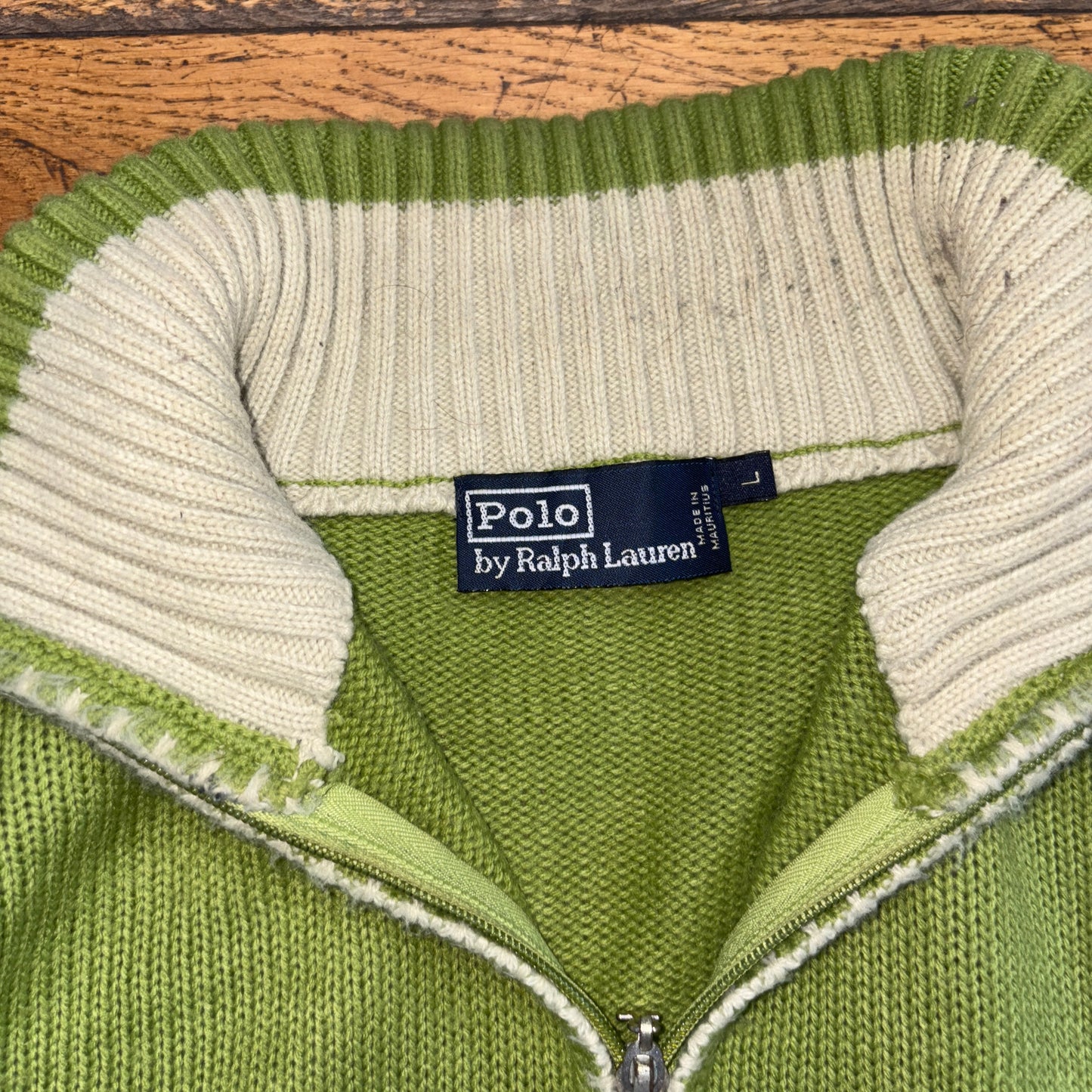Vintage Ralph Lauren Green Zip Knit Jumper - M