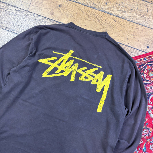 Vintage Stussy Brown Long Sleeve Graphic T-Shirt - XL