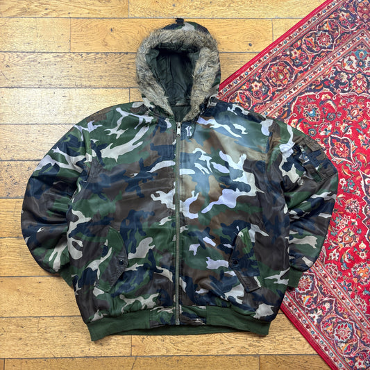 Vintage Green Camo MA-1 Bomber Jacket - XXL